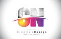 CN C N Letter Logo Design With Creative Lines and Swosh in Purple Brush Color.