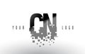 CN C N Pixel Letter Logo with Digital Shattered Black Squares