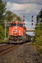 CN Freight Train Approaching Georgetown, Ontario GO Station Royalty Free Stock Photo