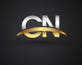 CN initial logo company name colored gold and silver swoosh design. vector logo for business and company identity