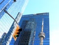 CN Tower reflected in Marsh & McLennan skyscraper in Toronto. Royalty Free Stock Photo