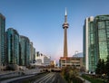 CN Tower and the Rogers Center - Toronto, Ontario, Canada Royalty Free Stock Photo