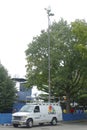 CNBC truck in the front of USTA Billie Jean King National Tennis Center in New York