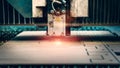 CNC cutting metal. Laser plasma cutter machine close up Royalty Free Stock Photo