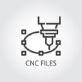 CNC files icon in line design. Computer numerical controlled machine for precise cutting, engraving and other work