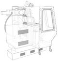 CNC Lathe machine illustration vector. Wire-frame line isolated. Vector rendering of 3d