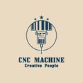 CNC Lathe machine Logo Computer Numerical Control modern 3D cutting technology design manufacturing industry cutting. This logo is