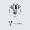 set of CNC Lathe machine Logo Computer Numerical Control modern 3D cutting technology design manufacturing industry cutting
