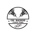 CNC Lathe machine Logo Computer Numerical Control modern 3D cutting technology design manufacturing industry cutting. This logo is