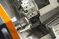 CNC lathe machine Turning machine while cutti Royalty Free Stock Photo