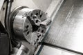 The CNC lathe machine. Turning machine for drilling with the drill tool and center drill tool .The hi-technology machining. CNC Royalty Free Stock Photo