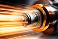 Cnc lathe tool spinning fast, cutting edge glowing, sharp focus for precision machining