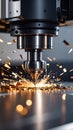 CNC Machine in Action Sparks Flying Industrial Manufacturing Process Royalty Free Stock Photo