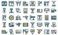 Cnc machine icons set line color vector Royalty Free Stock Photo