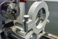 Cnc machine. The CNC lathe machine or Turning machine. Turning numerical control machine with tools and chuck. Inside view of a Royalty Free Stock Photo