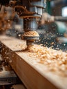 CNC machine milling wood, creating sawdust in workshop Royalty Free Stock Photo