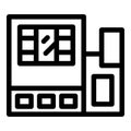 Cnc machine processing metal detail with buttons and screen displaying program