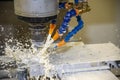 The CNC milling machine drilling the hole at mould base parts by coolant method.