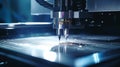 CNC milling machine in operation cutting steel in a high-tech machineshop