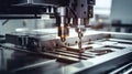 CNC milling machine in operation cutting steel in a high-tech machineshop