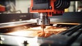 CNC milling machine in operation cutting steel in a high-tech machineshop