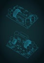 CNC power supply module isometric blueprints Royalty Free Stock Photo