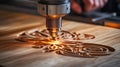 CNC Precision Router Head Carving Floral Pattern into Wood, Showcasing Advanced Tool Technology
