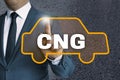 CNG auto touchscreen is operated by businessman concept