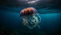 cnidarian tentacle glows in underwater motion generated by AI Royalty Free Stock Photo