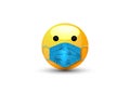 3d cartoon bubble emoticon with medical face with medical mask for chat comment reactions on social media, cute emoji wearing mask