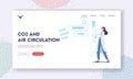 CO2 and Air Circulation Landing Page Template. Tiny Scientist Female Character in Lab Looking on Huge Glass Flask Royalty Free Stock Photo