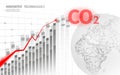 CO2 air pollution planet Earth. Growing graph of damage climatic problem. Ecology environment danger carbon dioxide