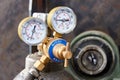 CO2 and Argon gas pressure regulator with gauges mounted on the gas cylinder Royalty Free Stock Photo