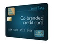 A Co-Branded credit card that is a mock card is shown here. A big box store, a bank and a credit card company teamed up to issue t