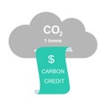 CO2 carbon credit concept. Exchange carbon 1 tonne for carbon credit. Flat vector .