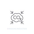 Co2, carbon emissions reduction vector line icon Royalty Free Stock Photo