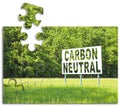 CO2 Carbon Neutral concept against an advertising billboard immersed in nature - solutions concept in jigsaw puzzle shape