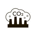 CO2 emission icon, carbon from factory. Factory silhouette with chimney pollution dioxide cloud smoke. Air carbon Royalty Free Stock Photo