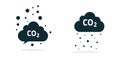 Co2 emission icon vector or carbon dioxide gas pollution cloud rain symbol flat design, air exhaust smog pictogram or toxic
