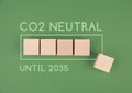 CO2 emission neutral until 2035, loading bar for green energy, carbon reduce footprint, sustainable renewable electricity