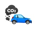 CO2 emissions, carbon dioxide emits, smog pollution, smoke pollutant. The car emits carbon dioxide, polluting the Royalty Free Stock Photo