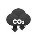 CO2 emissions in cloud icon isolated on white background. Carbon dioxide formula symbol. Smog pollution concept. Vector Royalty Free Stock Photo