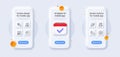 Co2 gas, Approved checkbox and Tickets line icons pack. For web app. 3d phone mockups. Vector