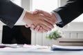 Co-investment business shaking hands successful deal after great meeting. Royalty Free Stock Photo