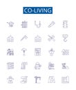 Co-living line icons signs set. Design collection of Co housing, Roomshare, Cohabit, Commune, Lodging, Cohabitation