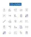 Co-living line icons signs set. Design collection of Co housing, Roomshare, Cohabit, Commune, Lodging, Cohabitation