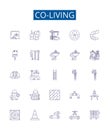Co-living line icons signs set. Design collection of Co housing, Roomshare, Cohabit, Commune, Lodging, Cohabitation