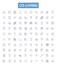 Co-living line icons, signs set. Co housing, Roomshare, Cohabit, Commune, Lodging, Cohabitation, Shared living, Flatmate