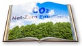 CO2 Net-Zero Emission concept against a forest - Carbon Neutrality concept - 2050 According to European law - 3D render of an