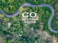 CO2 neutral with aerial view green trees forest background. Carbon neutral concept. Eco friendly. Sustainable and renewable energy Royalty Free Stock Photo